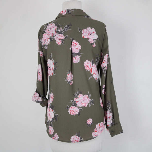 Candies $38 Zeniflora Sz S Pink Multi Color Floral Buttons 100% Polyester Top