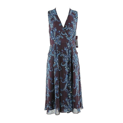 CAbi NEW $129 Sz 8 Purple Blue Teal Multi 100% Polyester Faux Wrap Dress