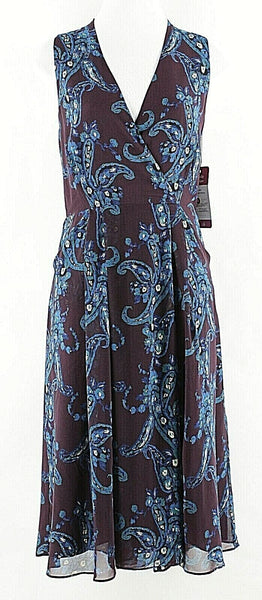 CAbi NEW $129 Sz 8 Purple Blue Teal Multi 100% Polyester Faux Wrap Dress