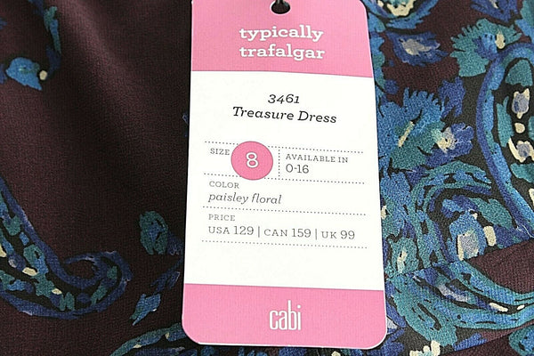 CAbi NEW $129 Sz 8 Purple Blue Teal Multi 100% Polyester Faux Wrap Dress