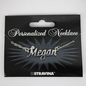 MEGAN NEW Name Silvertone Rhinestone 14.5" w 4.5" Multi Ring Extender Necklace