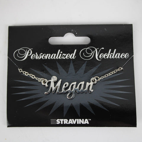 MEGAN NEW Name Silvertone Rhinestone 14.5" w 4.5" Multi Ring Extender Necklace