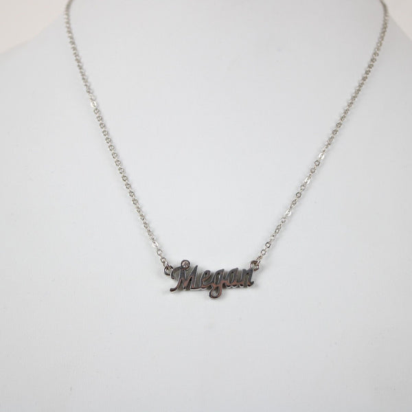 MEGAN NEW Name Silvertone Rhinestone 14.5" w 4.5" Multi Ring Extender Necklace