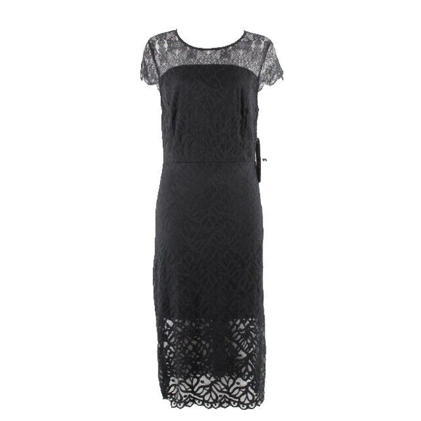 Kensie NEW $99 Sz M Black on Black Lace Overlay Nylon Spandex Poly Dress