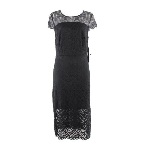 Kensie NEW $99 Sz M Black on Black Lace Overlay Nylon Spandex Poly Dress