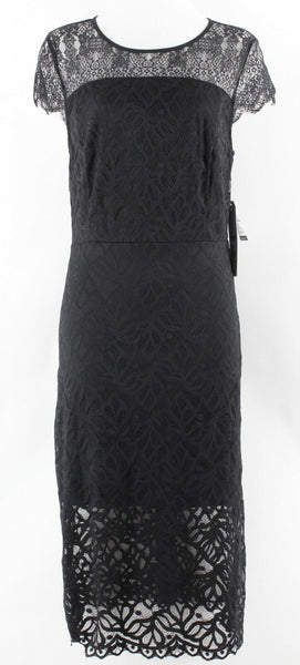Kensie NEW $99 Sz M Black on Black Lace Overlay Nylon Spandex Poly Dress