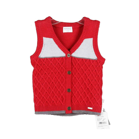 Kanz NEW Sz 9 Mo Red Gray Colorblock V Neck Button Up Cotton Blend Knit Vest
