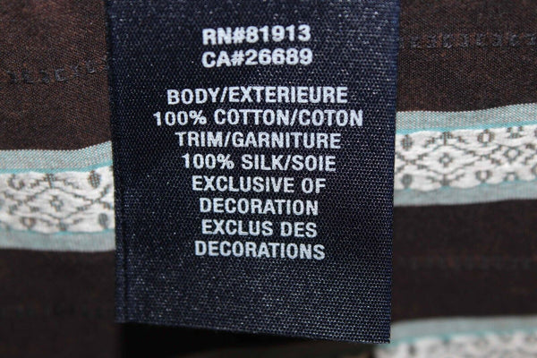 Robert Graham Sz L Brown Aqua Stripe Embroidered Reverse Cuff Cotton Silk Shirt