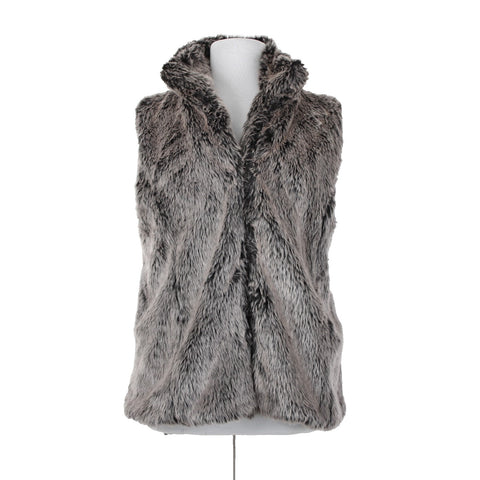 26 International Ashley NEW Sz 3X Gray Black Faux Fur Collared Polyester Vest