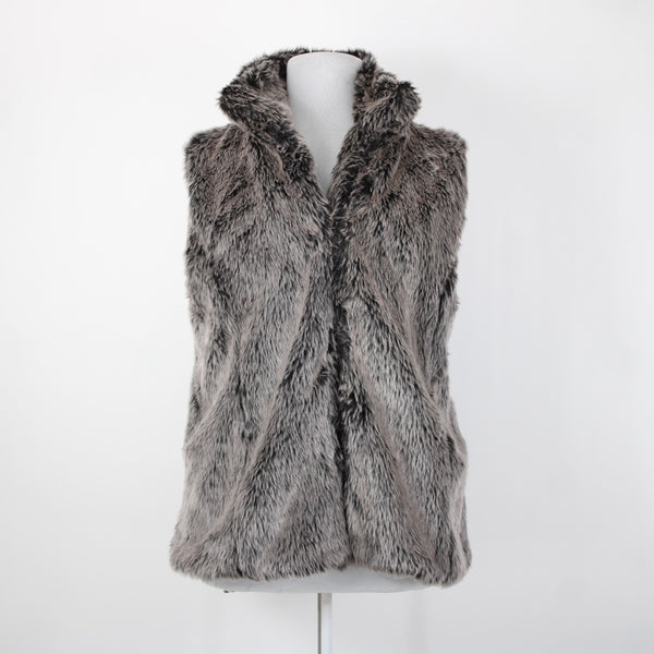 26 International Ashley NEW Sz 3X Gray Black Faux Fur Collared Polyester Vest