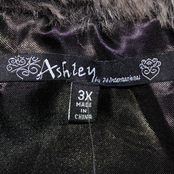 26 International Ashley NEW Sz 3X Gray Black Faux Fur Collared Polyester Vest