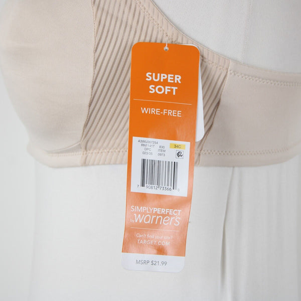 Warners NEW $22 Sz 34C Beige Wire Free Light Lift Ultimate Comfort Polyester Bra