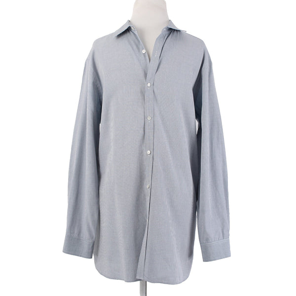 Burberry Shirt Sz 16.5 Navy Blue White Collared Button Down 100% Cotton Shirt
