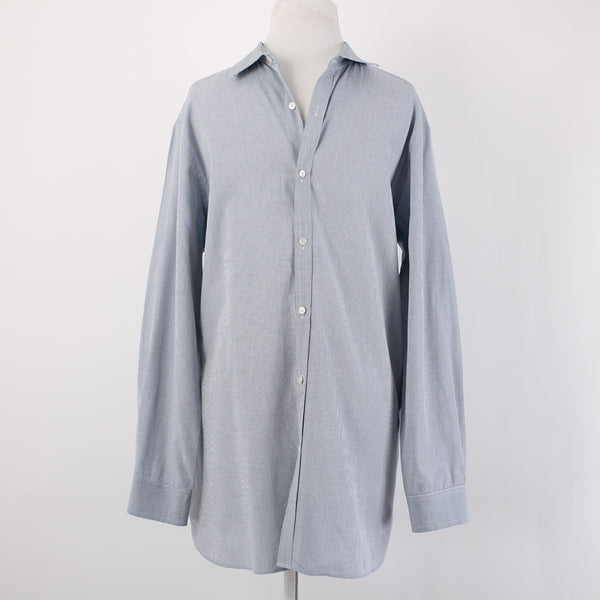 Burberry Shirt Sz 16.5 Navy Blue White Collared Button Down 100% Cotton Shirt