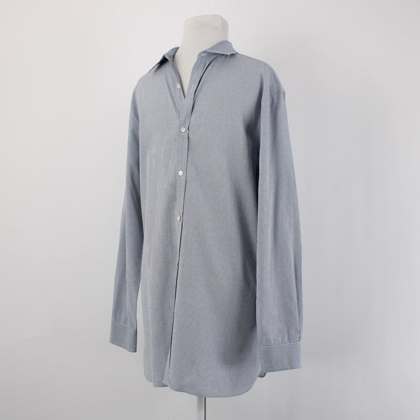 Burberry Shirt Sz 16.5 Navy Blue White Collared Button Down 100% Cotton Shirt