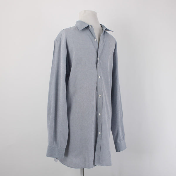 Burberry Shirt Sz 16.5 Navy Blue White Collared Button Down 100% Cotton Shirt