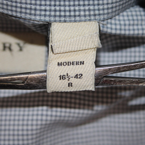 Burberry Shirt Sz 16.5 Navy Blue White Collared Button Down 100% Cotton Shirt