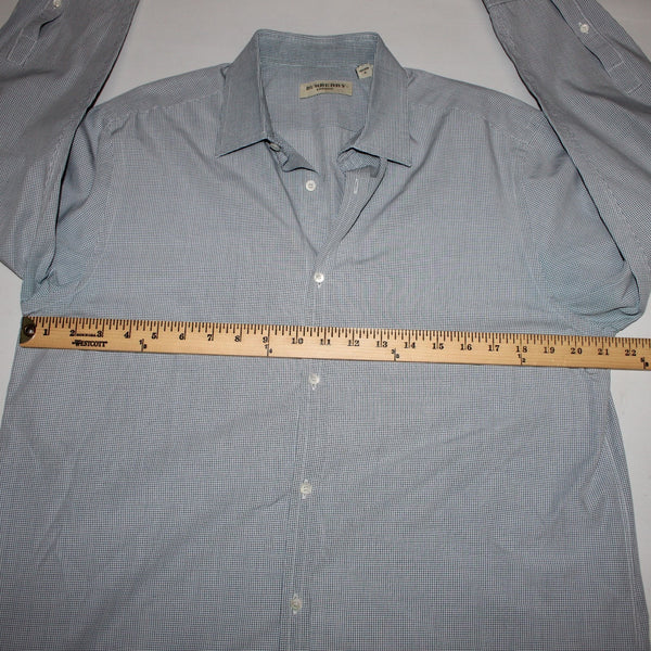 Burberry Shirt Sz 16.5 Navy Blue White Collared Button Down 100% Cotton Shirt