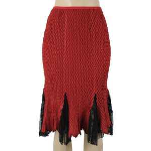 Komarov Sz S? Red Black Ruffle Lace Godet Inset Elastic Waist Skirt