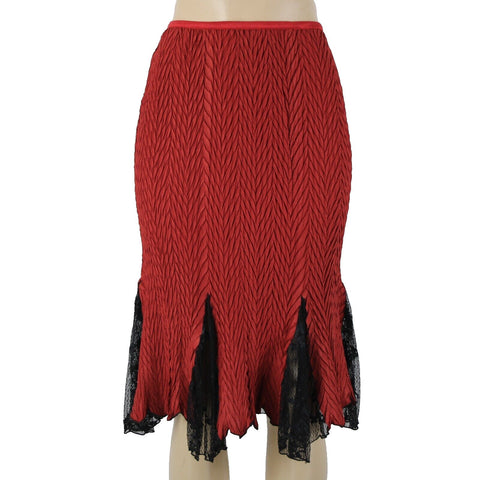 Komarov Sz S? Red Black Ruffle Lace Godet Inset Elastic Waist Skirt