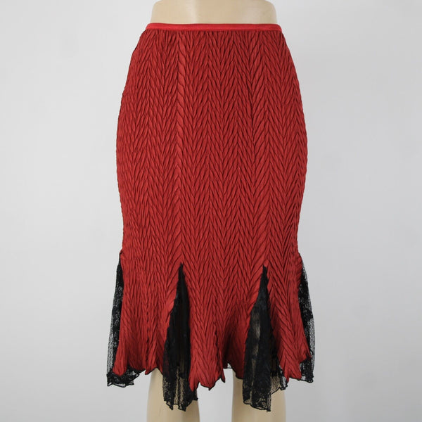 Komarov Sz S? Red Black Ruffle Lace Godet Inset Elastic Waist Skirt