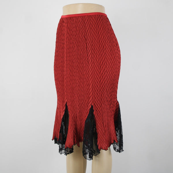 Komarov Sz S? Red Black Ruffle Lace Godet Inset Elastic Waist Skirt
