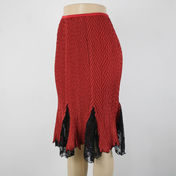 Komarov Sz S? Red Black Ruffle Lace Godet Inset Elastic Waist Skirt