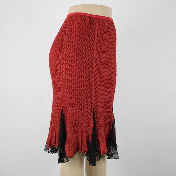 Komarov Sz S? Red Black Ruffle Lace Godet Inset Elastic Waist Skirt
