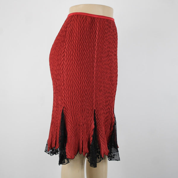 Komarov Sz S? Red Black Ruffle Lace Godet Inset Elastic Waist Skirt