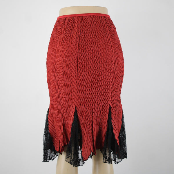Komarov Sz S? Red Black Ruffle Lace Godet Inset Elastic Waist Skirt