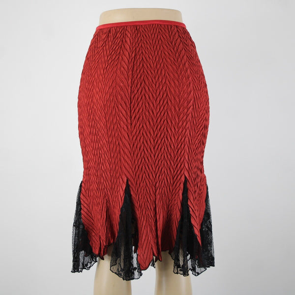 Komarov Sz S? Red Black Ruffle Lace Godet Inset Elastic Waist Skirt