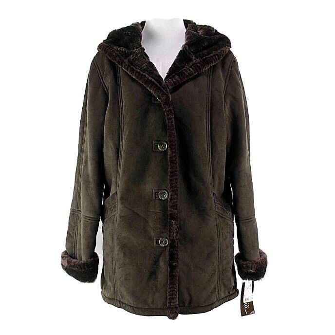 Big Chill NEW $160 Sz S Brown Polyester Faux Fur Lined Hooded Jacket Coat