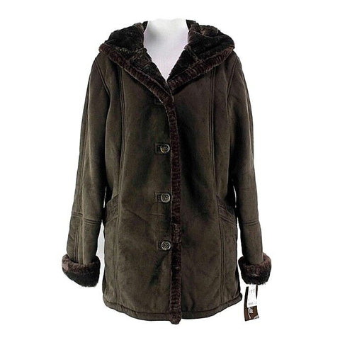 Big Chill NEW $160 Sz S Brown Polyester Faux Fur Lined Hooded Jacket Coat