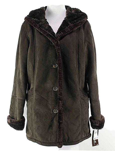 Big Chill NEW $160 Sz S Brown Polyester Faux Fur Lined Hooded Jacket Coat