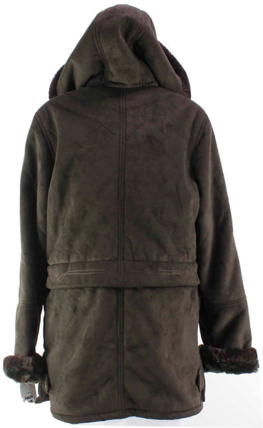Big Chill NEW $160 Sz S Brown Polyester Faux Fur Lined Hooded Jacket Coat
