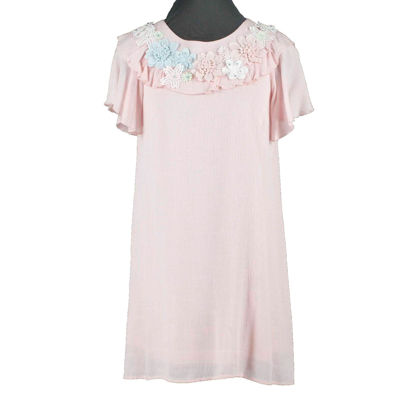Hannah Banana Sz 14 Girls Pink Blue White Rhinestone Lined 100% Poly Rayon Dress