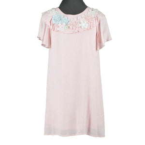 Hannah Banana Sz 14 Girls Pink Blue White Rhinestone Lined 100% Poly Rayon Dress