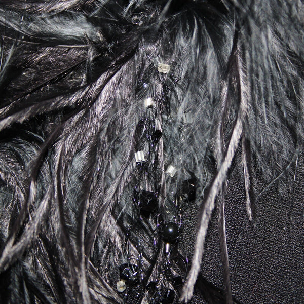 Alberto Makali Sz L Black Feathers Trimmed Beaded Viscose Nylon Spandex Fun Top