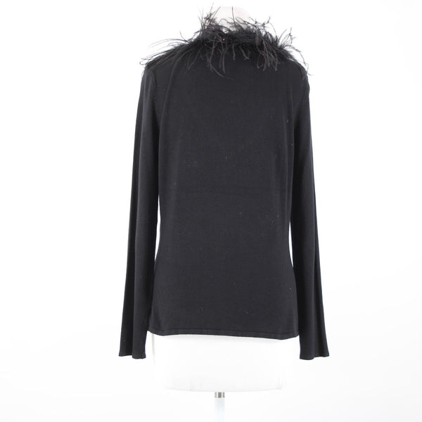 Alberto Makali Sz L Black Feathers Trimmed Beaded Viscose Nylon Spandex Fun Top