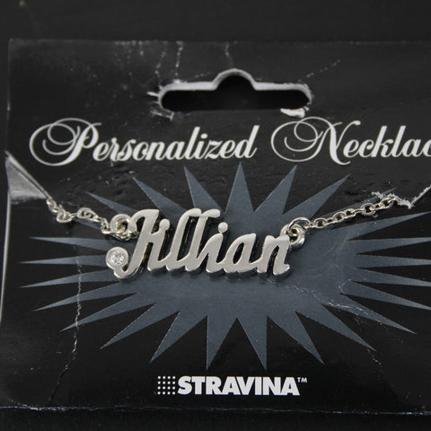 JILLIAN Name Silvertone Rhinestone 14.5" w 4.5" Multi Ring Ext Necklace
