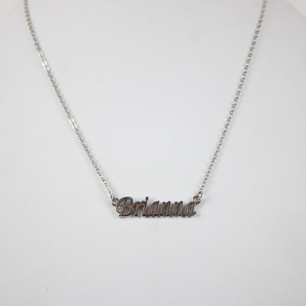 BRIANNA NEW Name Silvertone Rhinestone 14.5" w 4.5" Multi Ring Extender Necklace