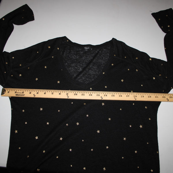 Rails Sz S Black Gold Stars V Neck Sheer Long Sleeve Linen Lyocell Tencel Top