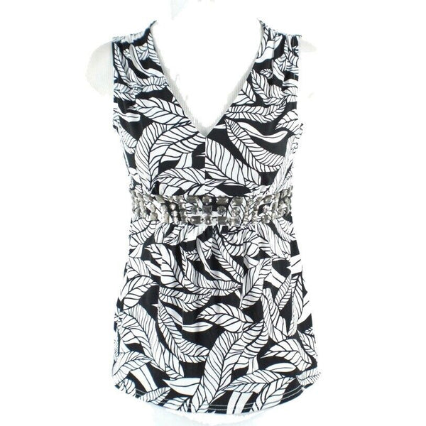 Attention NEW $20 Sz XS Black White Smokey Rhinestones Polyester Spandex Top
