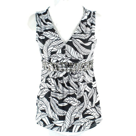 Attention NEW $20 Sz XS Black White Smokey Rhinestones Polyester Spandex Top