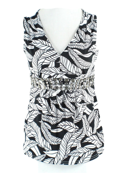 Attention NEW $20 Sz XS Black White Smokey Rhinestones Polyester Spandex Top
