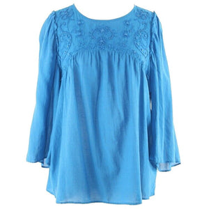 LOFT NEW $65 Sz S Blue Beaded Embroidered Rayon Cotton Blend Top