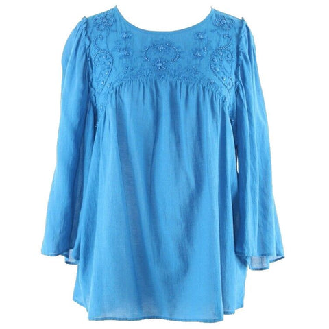 LOFT NEW $65 Sz S Blue Beaded Embroidered Rayon Cotton Blend Top