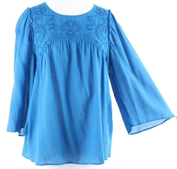 LOFT NEW $65 Sz S Blue Beaded Embroidered Rayon Cotton Blend Top