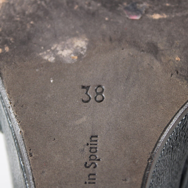 Coclico Sz 38 Dark Gray Green Black Strappy Open Toe Leather 3.5" Wedge