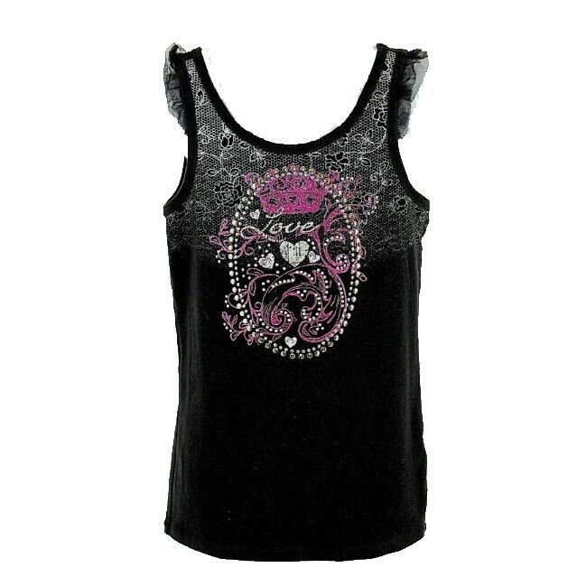 Justice 10 Black Pink Silver Studs Glitter Cotton Spandex Nylon Girls Top